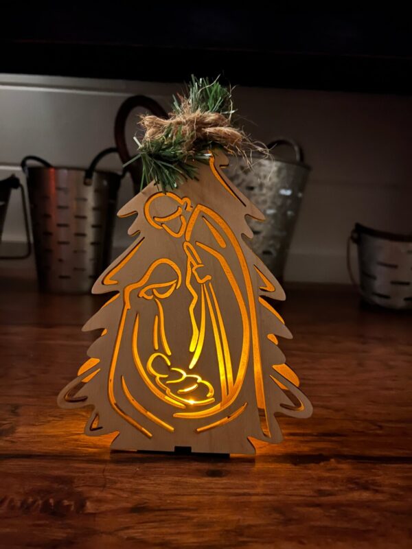 Product image and link for  Christmas Tree with Holy Family Votive Holder