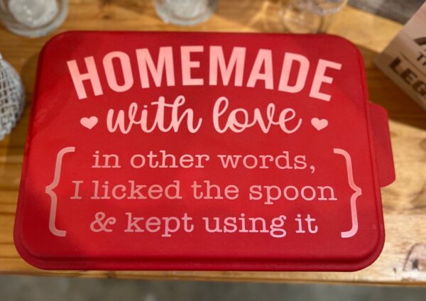 Product image and link for  READY TO SHIP (Homemade with love …in other words, I liked the spoon & kept using it)Engraved Aluminum Cake Pan and Lid