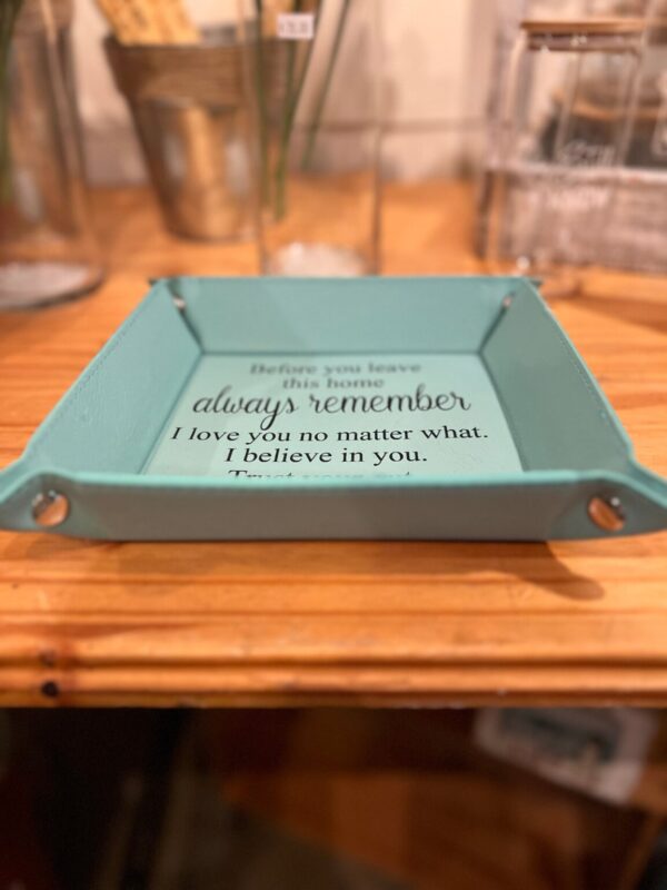 Product image and link for  *Ready to Ship* Engraved Leatherette Snap Tray (Before you leave this home)